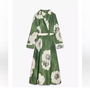 Zara Green and White Floral Midi Dress